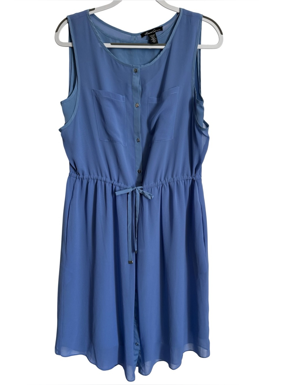 Kenneth Cole Sleeveless Blue Button-Front Midi Dress